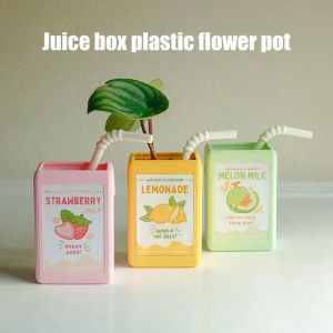 Vases Cool Vase Milk Vase Cute Planter With Juice Box Design Good Decorative Effect For Pen Container Storage Box Floral Pot HomeDecor