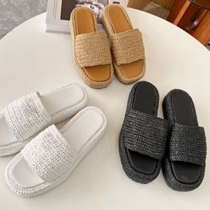 High quality slides designer women crochet black platform wedges shoes woman sandal straw flatform leather sandals fashionable comfort sh014 B4