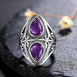 Cluster Rings Luxury Women's Jewelry S925 Silver Ring Vintage Natural Amethyst Wedding Anniversary Party Gifts for Women