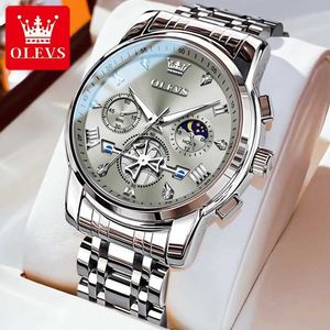 Wristwatches OLEVS Mens Classic Multi functional Fltwheel Chronograph Original Quartz Watch Moonlight 24 Hour Waterproof Reloj Y240425