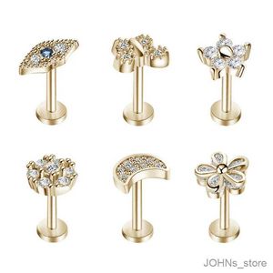 Charm 1 st rostfritt stål Evil Eyes Tragus Stud Crystal Flower LaBret Ear Stud Helix Brosk Earring för kvinnor Piercing Body Jewelry