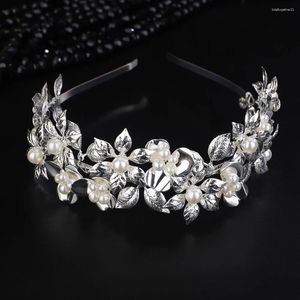 Headpieces Trendy Flower And Leaves Bridal Crown Headband Silver Handmade Wedding Hair Accessories Jewlery Pearl Gold Party Tiara Headpiece