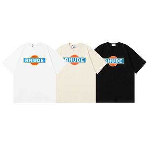 Rhude Moda Minimalist Impresso Casal de algodão puro, camisetas casuais de mangas curtas casuais para homens no Instagram 41fu