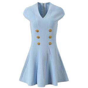 416 XL 2024 Milan Runway Dress SPring Summer Sleeveless V Neck Blue Womens Dress Fashion High quality YL
