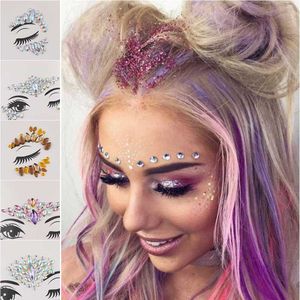 Tattoo Transfer 1PC Bohemian Temporary Tattoo Glitter Adhesive Crystal Gems Decal Jewels Shiny Rhinestone Stickers Festival Facial Body Decor 240427