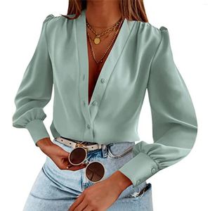 Frauenblusen Business Casual Tops Langarm Seidenhemden gegen Nacken Junioren