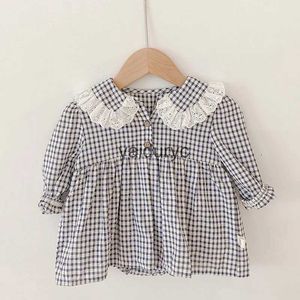Rompers Girls Clothes Peter Pan Collar Long Sleeve Plaid Baby Bodysuit H240509