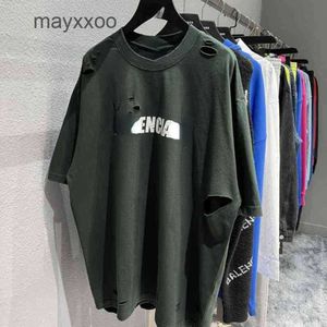 Tasarımcı T-Shirts Balencgs Hoodies Erkekler Sweatshirts Paris B House Kırık Delik Çatlamış Kısa Kollu Tişört Erkekler ve J9KZ