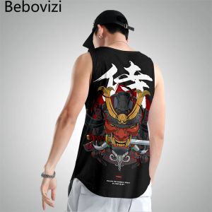 Skjortor japansk stil samurai tank tops mode ärmlös skjorta sportkläder väst casual singlet plus size mesh toppar hip hop män