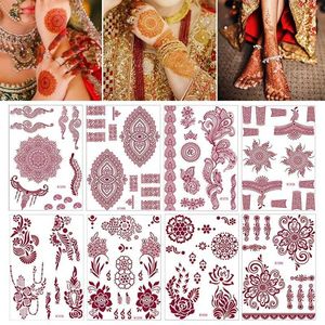 Tattoo Transfer Red Brown Henna Temporary Tattoos Women Henna Sticker for Hand Fake Tatoo Womens Body Protection Tattoo Boho Design Wholesale 240426