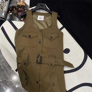 Basic & Casual Dresses Designer 24 Early Spring Cow Horn Button Workwear Style Pocket Fashionable Style Workwear Pocket Vest Dress