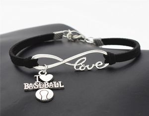 Совершенно новый спортивный панк -антикварный серебро I Love Baseball Soccer Basketball Volleyball Football Charm Penne Infinity Love Leather3332319