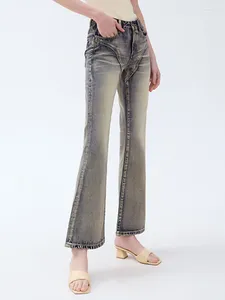 Calça feminina 2024 Mulheres de outono jeans zíper vintage da cintura média feminina jeans slim