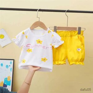 Set di abbigliamento 2021 Nuovi bambini Summer Cotton Kids Girls Aibiti Flower Casta Rainbow Shorts Pants 2PCS/Set Stupia per bambini per bambini