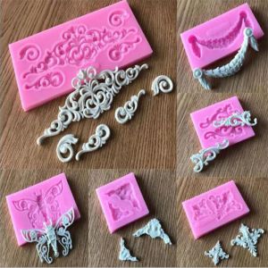 Formar 3D Craft Barock Scroll Relief Silicone Mögel Kakan Dekorerande verktyg Fondant Chocolate Candy Gumpaste Mold Cupcake Frame Baking