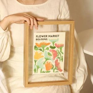 Frame Poster Photo Stand Dried Nordic Desktop Transparent Flower Sided Decor 6/7/8inch Double Glass Display Clip Frame