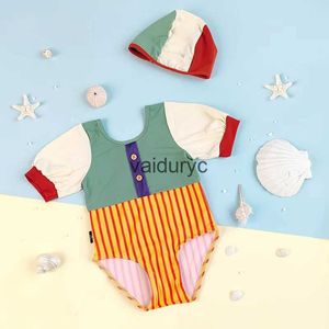 One-Pieces 2023 Summer Kids Swiming Suit Patchwork Girl Swimming Wear Baby Swimming Suit H240426