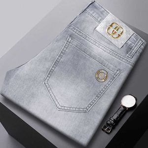 Spring/summer 2024 Jeans for Mens b Home Trendy Printing Elastic Slim Fit Small Feet Pants Thin Brand European Goods