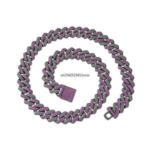 Strands 14/15mm purple black pink crystal Cuban chain necklace suitable for women sparkling rhinestone hip-hop jewelry innovative 240424