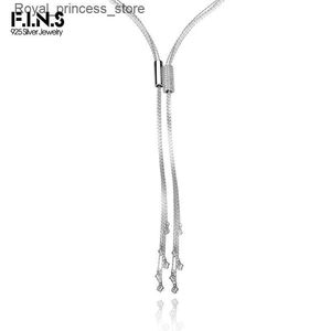 Colares pendentes F. I.N.S Coreia Real S925 Pure Silver Zirconia Tassel Colar Tassel Colar Womens Ajustável Cadeia Longa Moda Requintada Jóias Presente Q240426