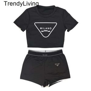 New Women Tracksuits Designer two Piece Set letter print Bare navel sexy Short Sleeve T-shirt shorts Casual Sports Suit round Neck Outfits Solid Jogging Suit