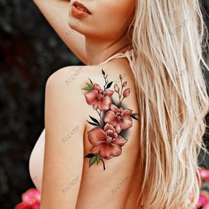 Tattoo Transfer wasserdichte temporäre Tattoo Aufkleber Blume gefälschte Tatto Flash Tatoo Arm zurück Tato für Mädchen Frauen Männer 240426