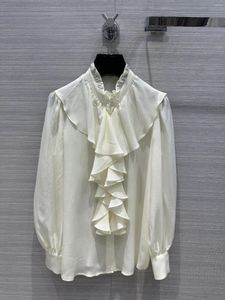 Bluzki damskie 2024 Kobiety moda długie rękaw Sexy streamer muszki vintage w stylu sądowym jedwabna koszula 0630