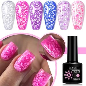 Lilycute 7ml Snowflake Gel Achaness Gelish Semi Permanente UV Rosa Branca de Neve Lantejous Nails Design de Arte Varnish Manicure 240425