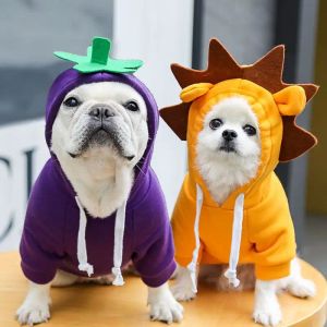 Hoodies Pet Dog Giysileri Cosplay Hoodies Köpekler Giyim Kedi Küçük Aslan Patlıcan Baskı Sevimli Bahar Sonbahar Chihuahua Pet Ürünleri 2023