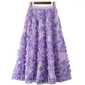 SKIRTS Nicho feminino Design de nicho romântico Estilo francês Francês Fada de Mesh Rose Flor Rose Flower Bordada Fada