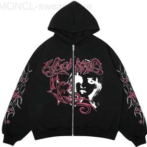 Herrtröjor tröjor kvinnor y2k mode hoodie rolig tecknad zip upp grunge överdimensionerad tröja punk harajuku long slve ytterkläder ny h240425