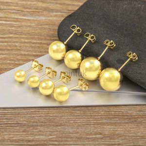 Stud Nidin Simple Fashion Hot Ear Post Stud Earrings Dia 6mm/8mm/10mm/12mm Ball Shape Gold Color Fashion SMycken Partihandel 1 Par D240426