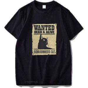 Koszule Wanted Dead and Alive Cat T Shirt Schrodinger Cat Tshirt Funny Geek Digital Print Tshirt Cotton Oneck Tops