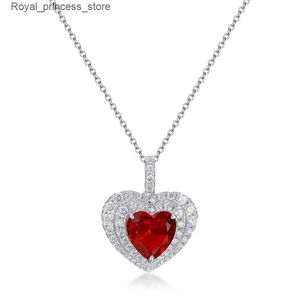 Pendant Necklaces ALLNOEL 925 Sterling Silver Pendant Necklace Suitable for Women Heart of Love Red/Emerald Luxury Gift Exquisite Jewelry Valentines Day Q240426