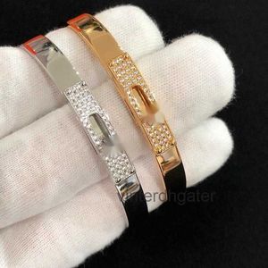 High-end Luxury Hrms Bangle Seiko Kelly Pig Nose Half Diamond Bracelet for Women 18K Rose Gold Rotating Buckle Fashion Light Luxury Exquisite H