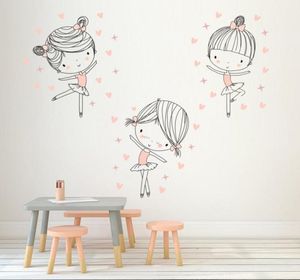 3Pcs/Set Cute Ballet Girls Dancing Wall Stickers Funny Cartoon Dancers Wall Decal for Kids Rooms Bedroom Home Decor JH2017 Y2001032299822