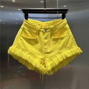 Women's Shorts 2024 High Waisted Slimming Straight Tube Loose Tassel Edge Denim Shorts for Women Hot Pants Summer New Spicy Girl Y240425