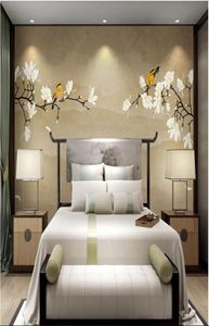 3 -й комната обои обычай нетканутые роспись Новые китайские цветочные цветы магнолия цветы и птицы Wal Wal Wallpaper для стен 4445772
