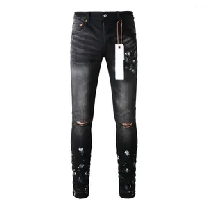 Women's Pants High Quality 2024 Purple ROCA Brand Jeans Fashion Street Black Paint Old Repair Low Convex Tight Skinny 28-40 Size