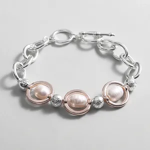 Charm Bracelets Amorcome Simple Design Silver Color Link Chain Bracelet Irregular Pearl Beads For Women Ladies Femme Jewelry