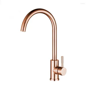 Torneiras de pia do banheiro baixo MOQ SS 304 Aço inoxidável Matte escovado coloração de ouro rosa cor de 360 graus giratória rotativa torneira de cozinha