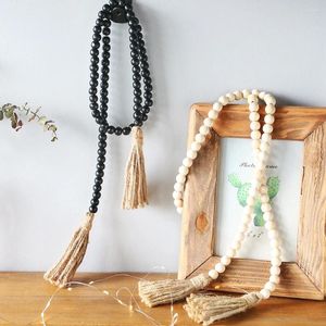 Decorative Figurines Wood Bead Garland With Tassels Rustic Home Decor Wooden Beads For Curtains Wall Hanging Boho Room Farmhouse