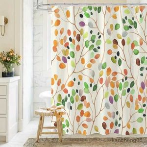 Cortinas de chuveiro 1pc de cortina de chuveiro impressa vegetal com gancho de plástico - moderno design floral abstrato DCOR chique em banheiro chique