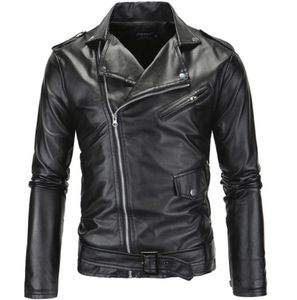 NEU Casual Slim Men039s Lederjacken Fashion Herren Reißverschluss Solid Color Turnenkragen Männer Motorradjacke Lederschichten XP3924996