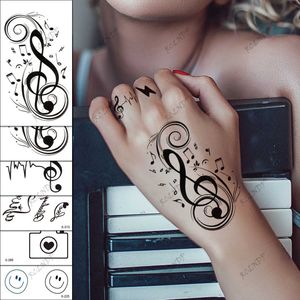 Tattoo Transfer Waterproof Temporary Tattoo Sticker Music Note Smiling Face Love Camera Fake Tatto Flash Tatoo Tato for Girl Women Men 240426