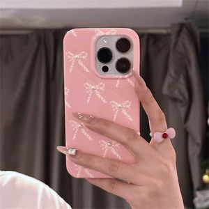 Mobiltelefonfodral koreanska söta heta rosa båge 3D -pärla mjuk silikon telefonfodral lämplig för iPhone 15 14 12 pro max 11 söt båge bakre omslag j240426