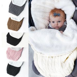 Bags Baby Fleece Stroller Sleeping Bag Newborn Thickened Knitted Warm Sleepsacks Infant Wool Sleep Sack Velvet Swaddle Wrap