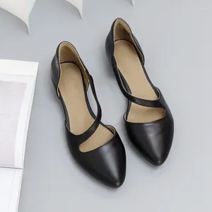 Sıradan Ayakkabı Vintage Cowhide Kadınlar Sivri Toe Elegant Orijinal Deri Sandalet Pigskin İç Mekan 616-12