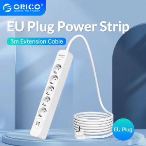 Plugs orico Power Strip 3M Extension Cable Electrica Socket med 2 USB -portar för hemma flera uttag Surge Protector Network Filter