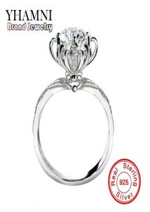 Yhamni luksusowa moda 925 Srebrny pierścionek luksusowe 6 mm diamentowe pierścionki zaręczynowe dla kobiet rx04959135551793605